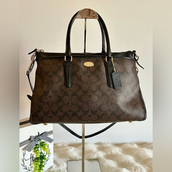COACH MORGAN SIGNATURE PVC Satchel Handbag F34617 Brown Black Authenticated